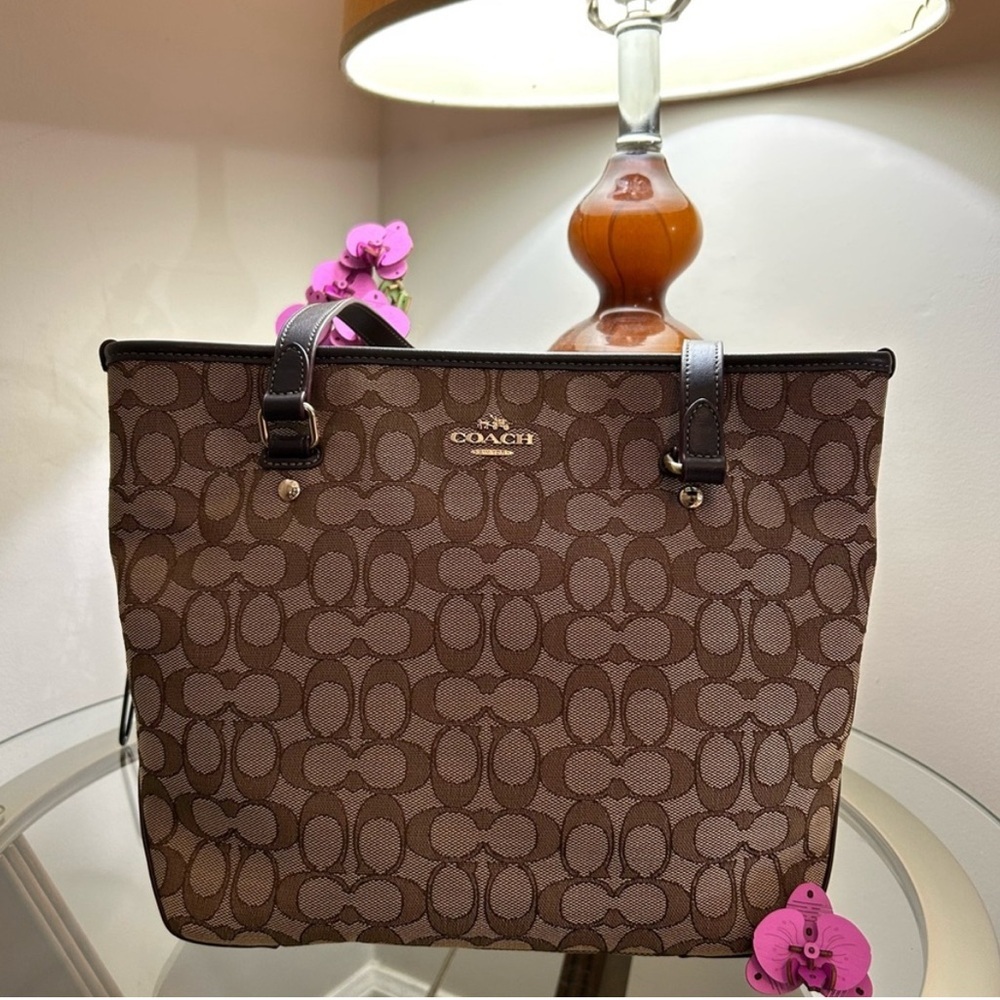 Coach Brown and Black Signature Tote - Picture 2 of 13